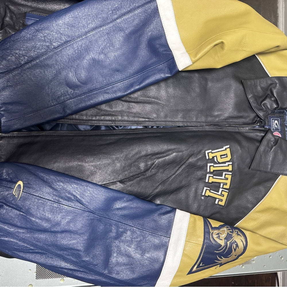 Pittsberg Panthers Leather Bomber Jacket - Navy, Black, and Gold